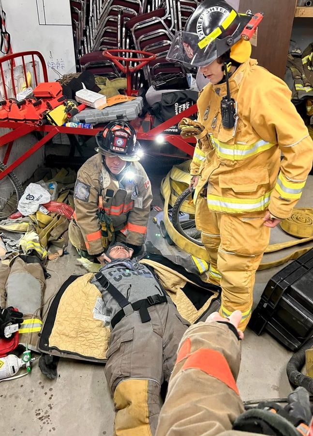 Firefighters practise patient care during a training night